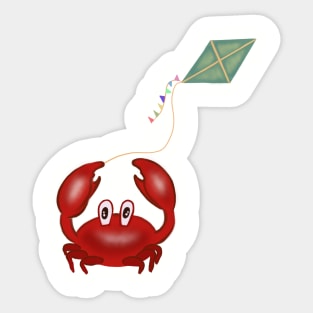 Funny red crab with a kite Sticker